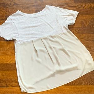 LOFT Mixed Media T-Shirt Swing Top in Light Heather Grey - Small